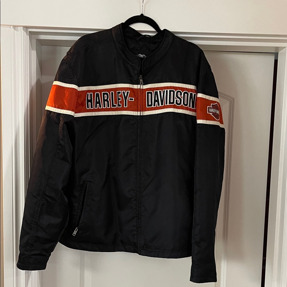 Harley-Davidson Black Bomber Jacket with Orange Accents
